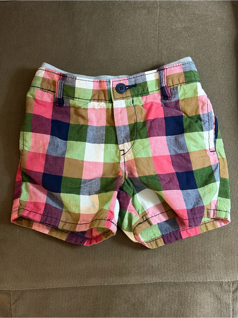 Baby Gap Boy's Blue, Pink, Green Plaid Pull-On Cotton Shorts Size 18-24 Months